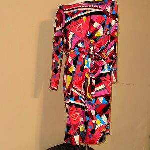 Tracy Negoshian Multicolor Abstract Long Sleeve Dress